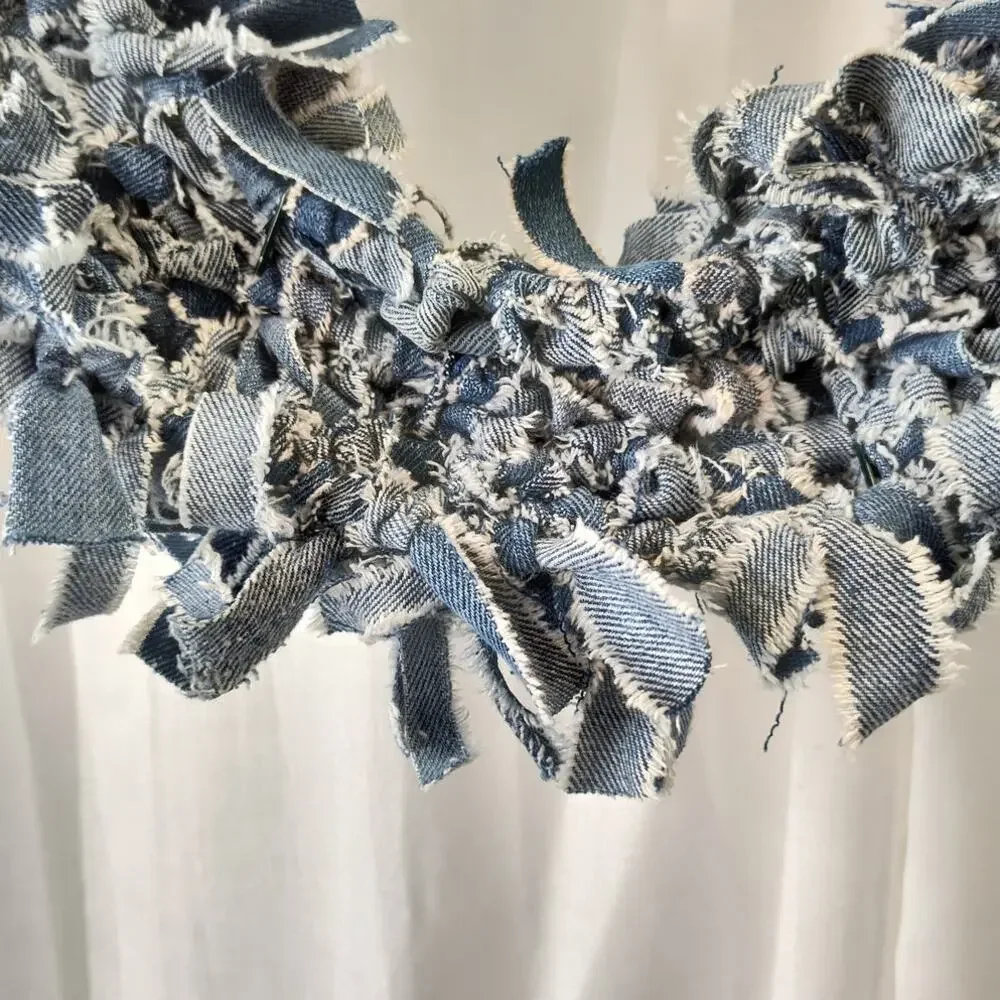 Upcycled Denim Rag Wreath with God Bless American Sign, 16